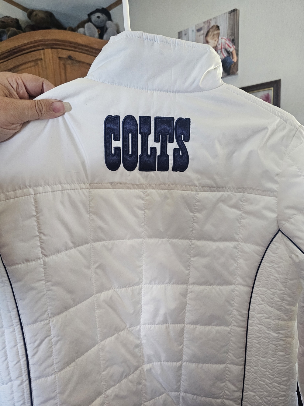 Indianapolis Colts White Quilted Jacket with Navy Trim - Picture 2 of 5